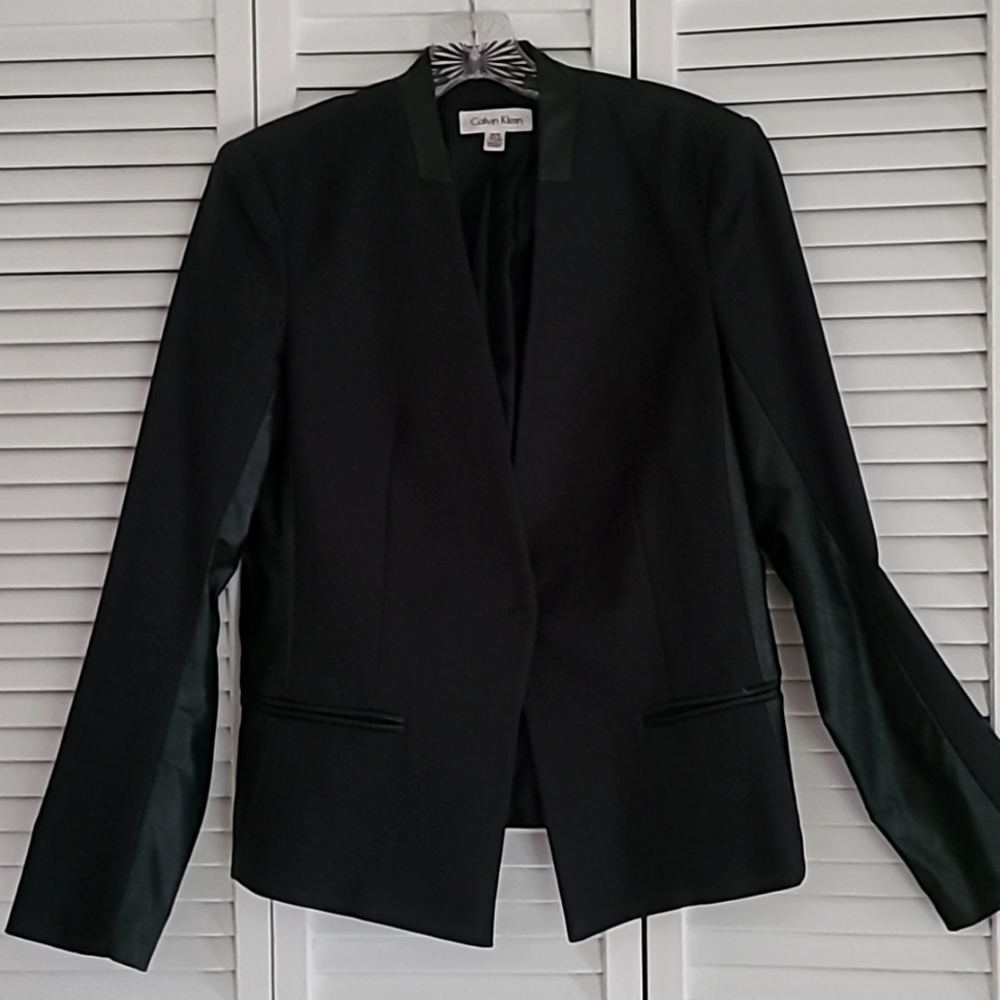 Jacket/blazer navy blue with faux leather inserts